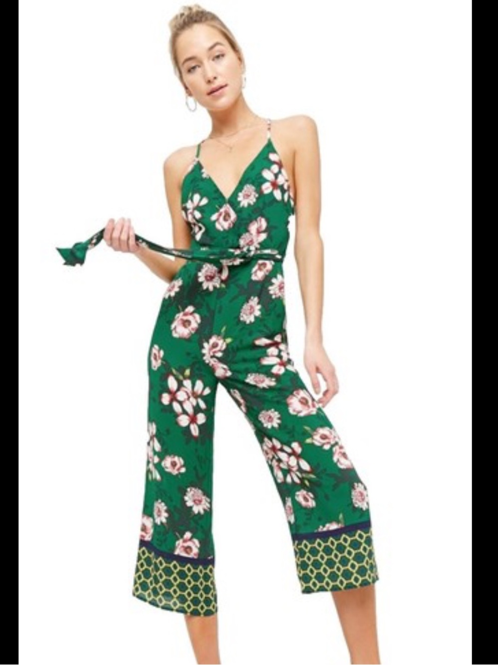 Forever 21 Green Floral Wrap Jumpsuit